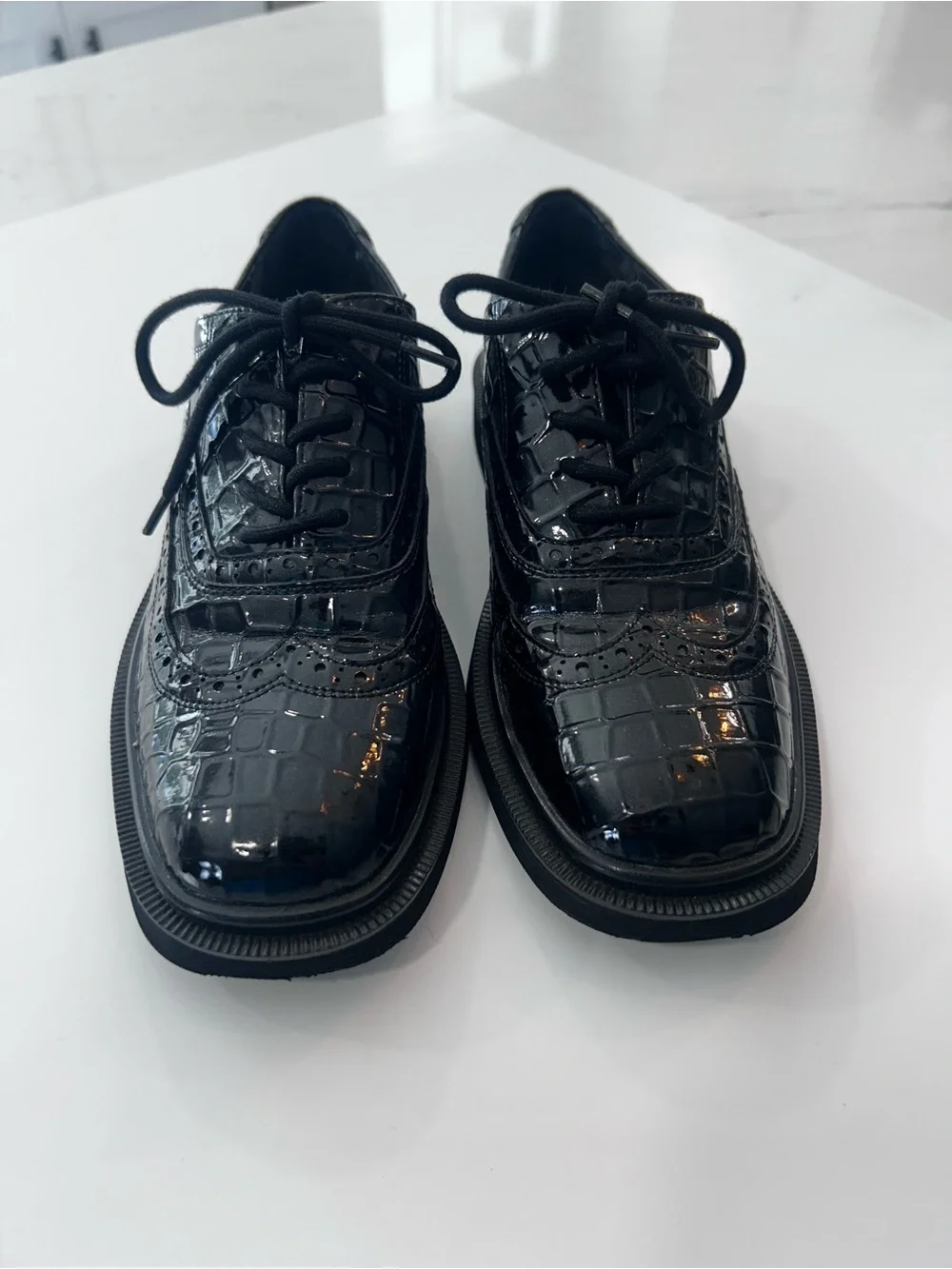 Franco Sarto Black Croc-Embossed Derby Lace-Up Shoes